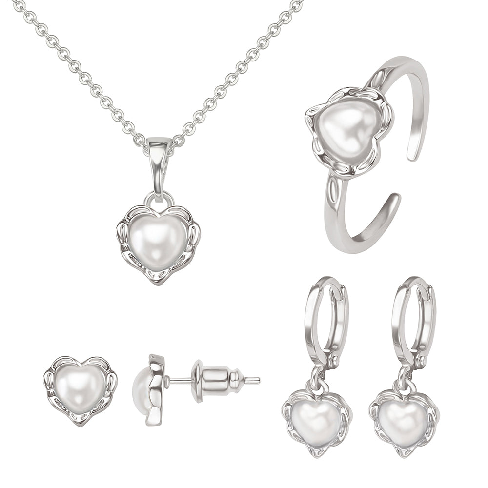 New Fashion Heart Pendant Necklace Ring Earrings 18K Gold-Plated Pearl Jewelry Set Jewelry Gift for Women price of 12 pieces