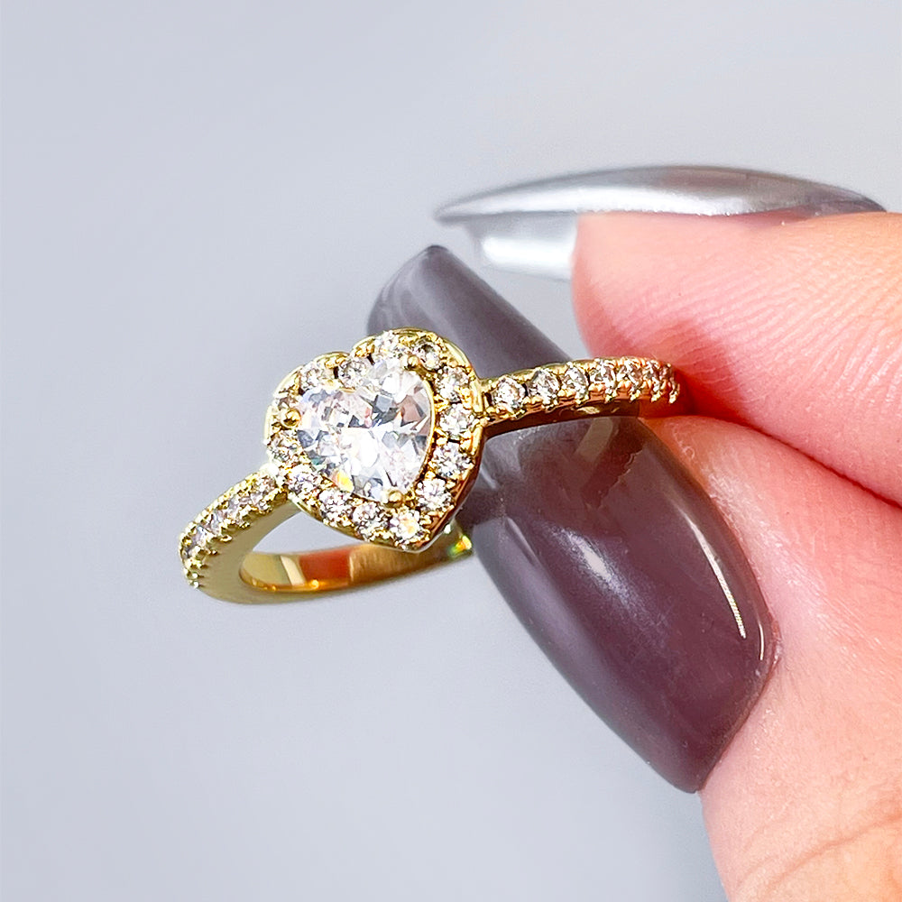 Women's Fashion Jewelry Design 18k Yellow Gold Plated Cubic Zirconia 18k Gold Heart Fashion Jewelry Rings 12 pieces price