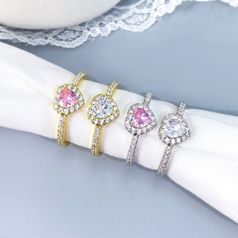Women's Fashion Jewelry Design 18k Yellow Gold Plated Cubic Zirconia 18k Gold Heart Fashion Jewelry Rings 12 pieces price