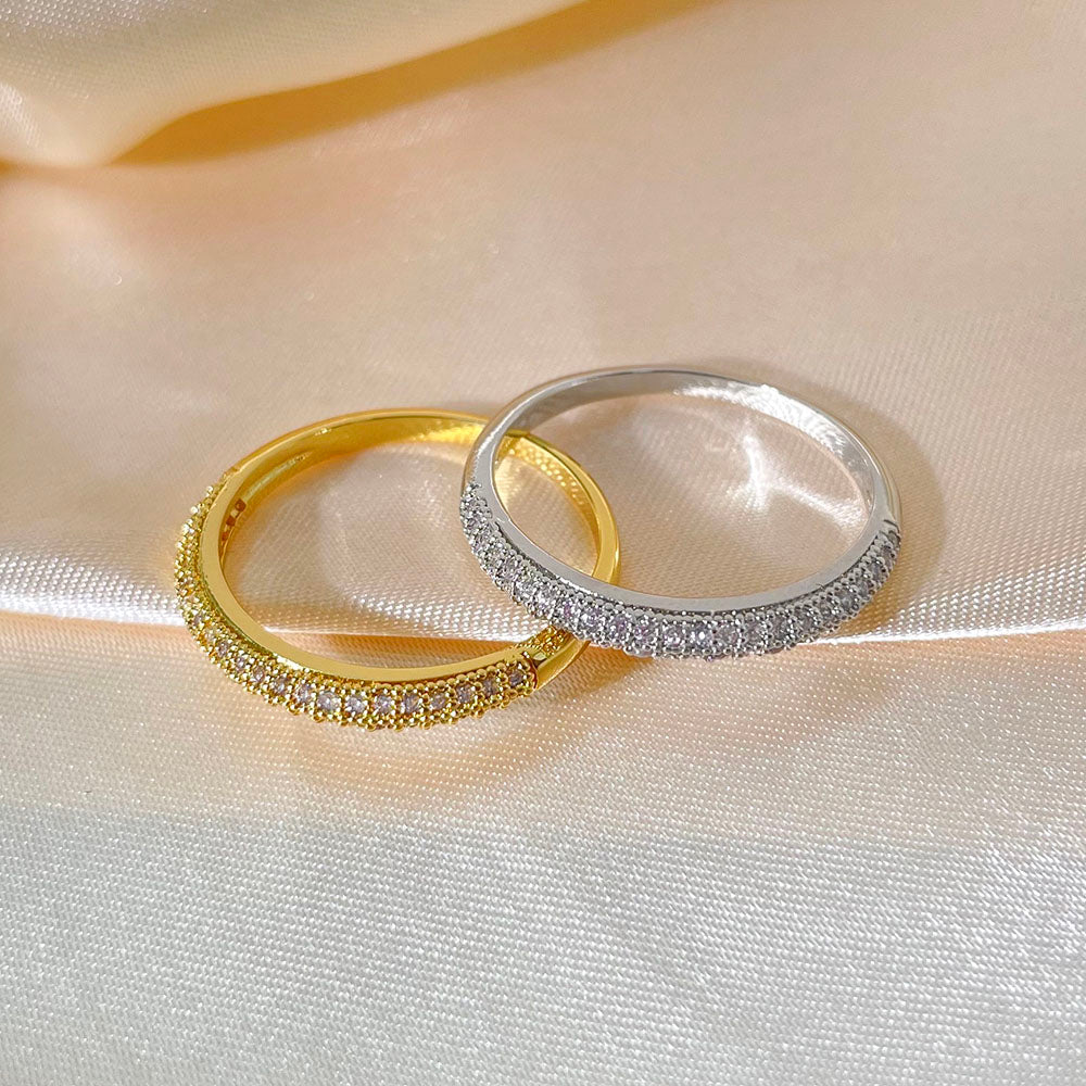 Simple Design 18K Gold Plated Waterproof Cubic Zirconia Adjustable Rings for Women price of 12 pieces
