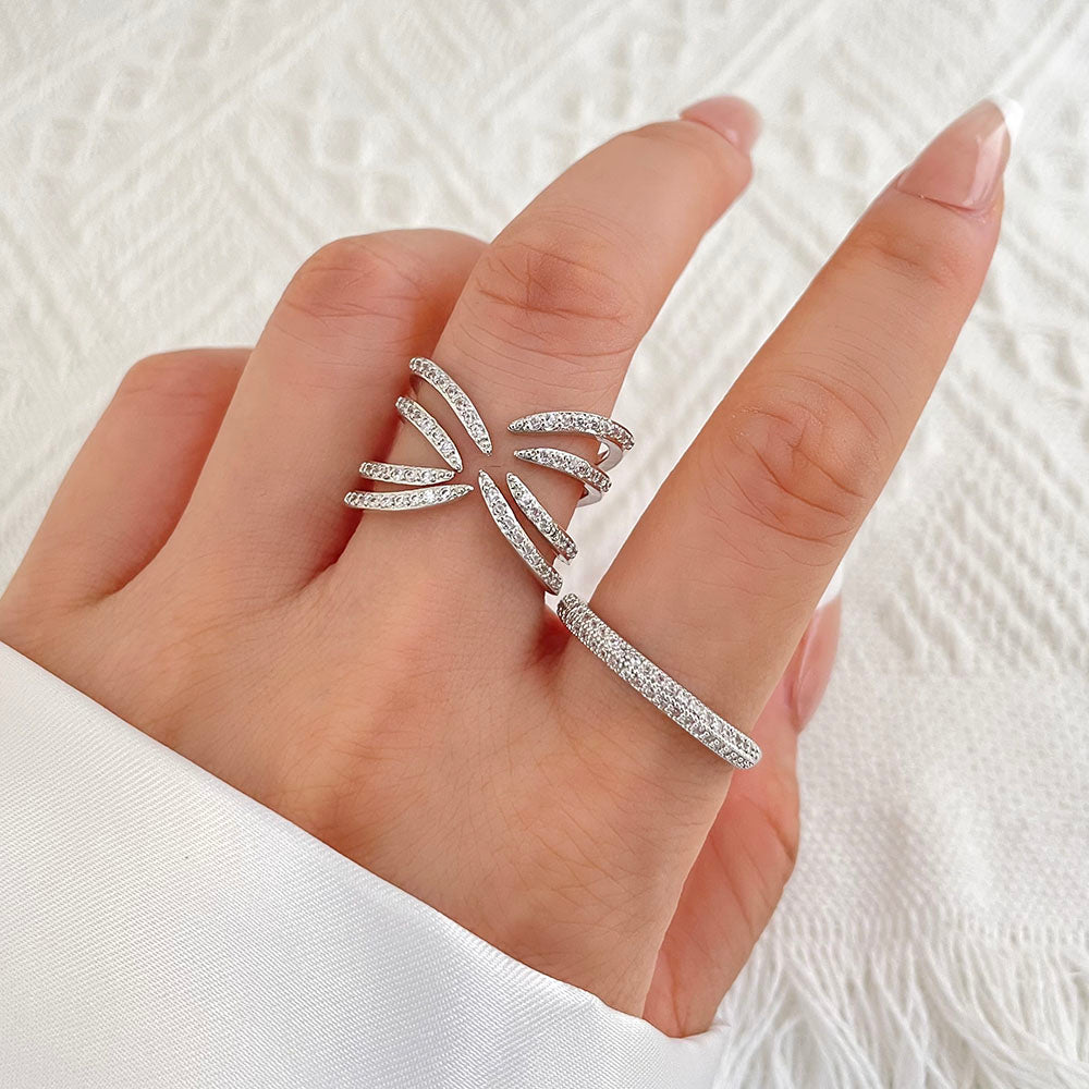 Simple Design 18K Gold Plated Waterproof Cubic Zirconia Adjustable Rings for Women price of 12 pieces