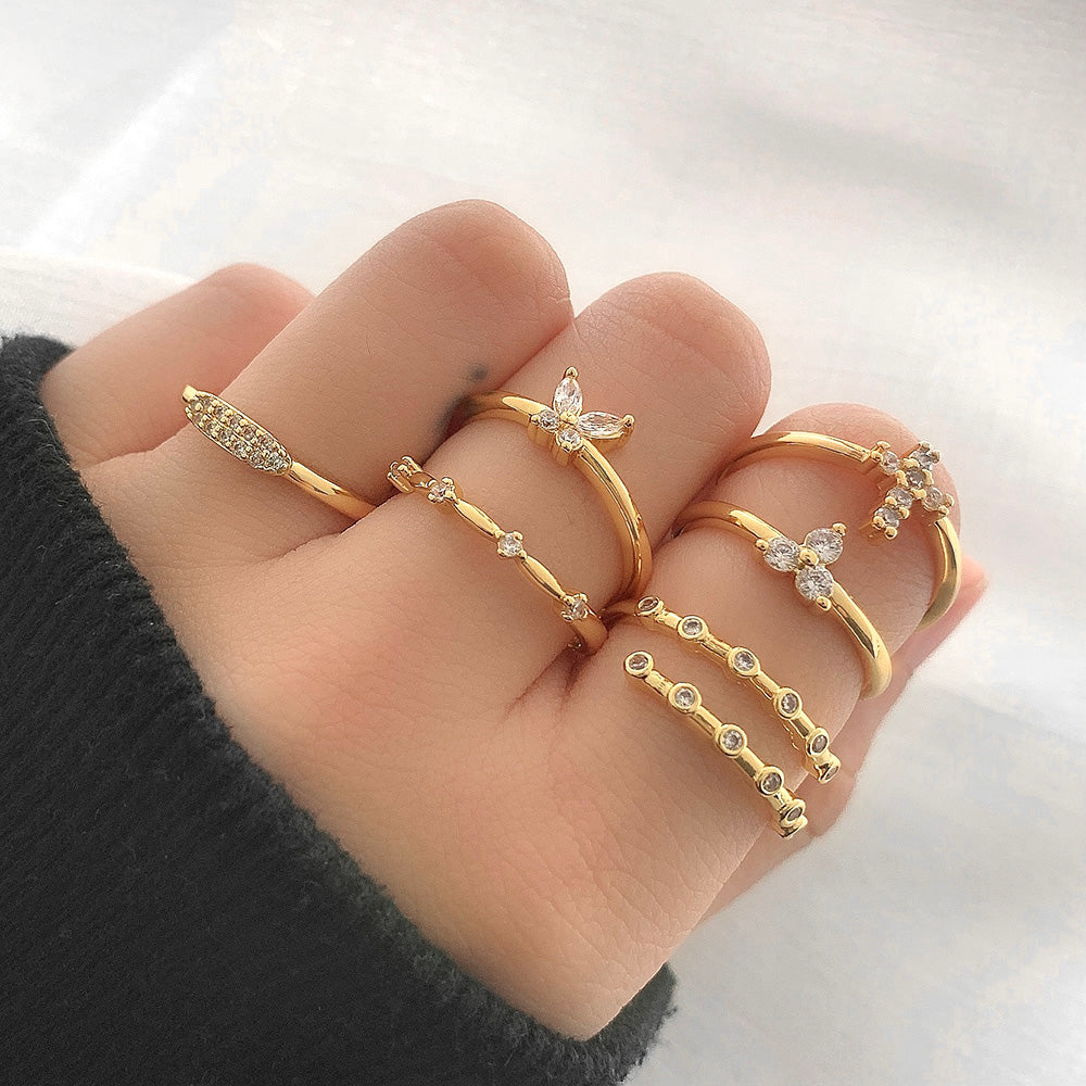Elegant Trendy 18K Gold Plated Waterproof Cubic Zirconia Adjustable Ring for Women price of 12 pieces