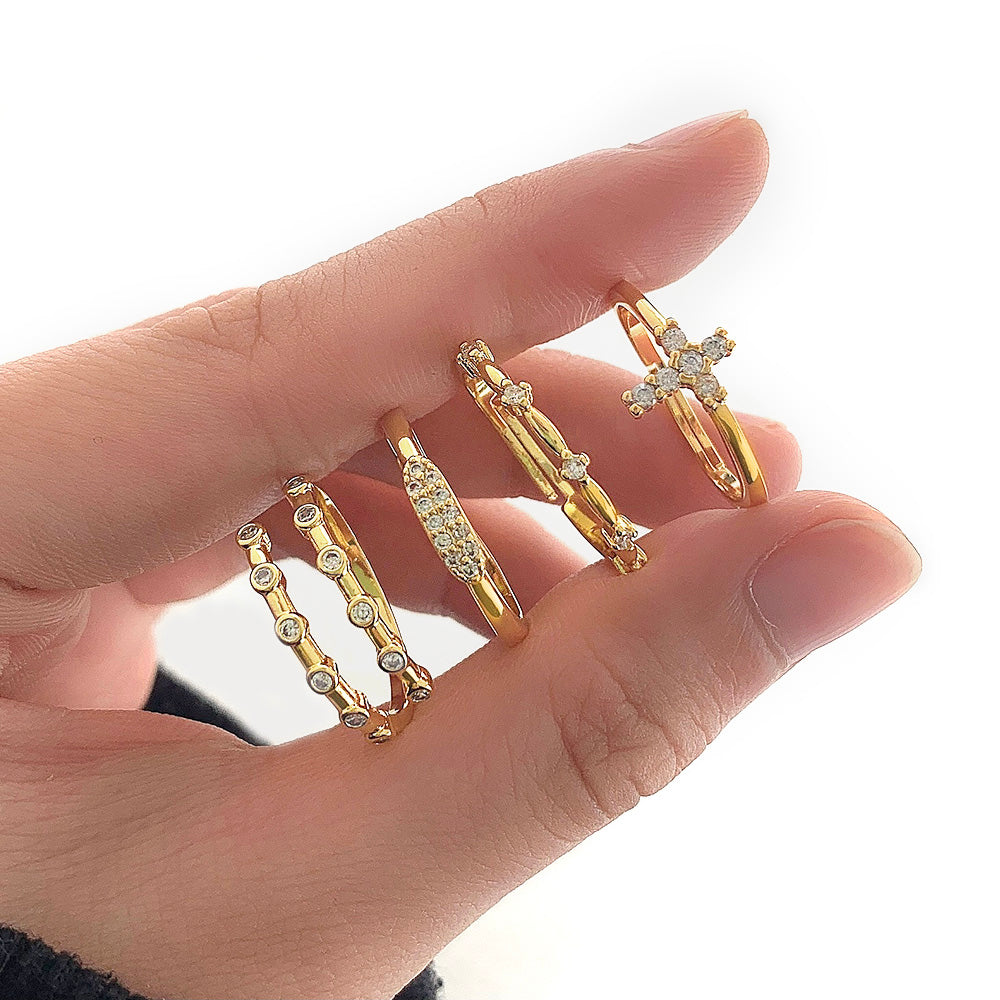 Elegant Trendy 18K Gold Plated Waterproof Cubic Zirconia Adjustable Ring for Women price of 12 pieces
