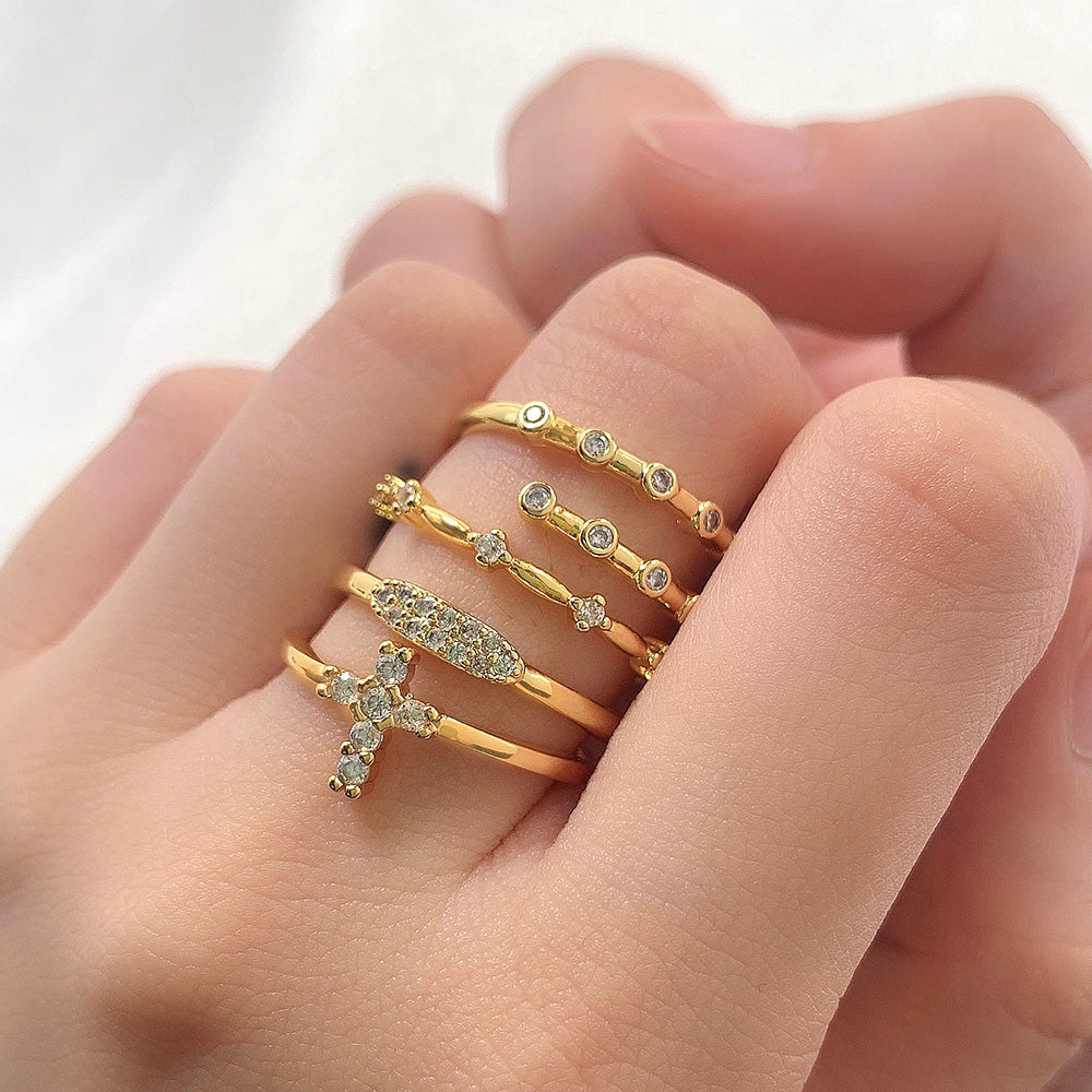 Elegant Trendy 18K Gold Plated Waterproof Cubic Zirconia Adjustable Ring for Women price of 12 pieces