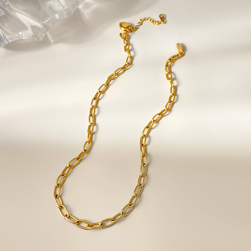 Classic Style Waterproof Pvd Plated Jewelry Set Gold Plated Heart Bracelet Necklace Chain 12 piece