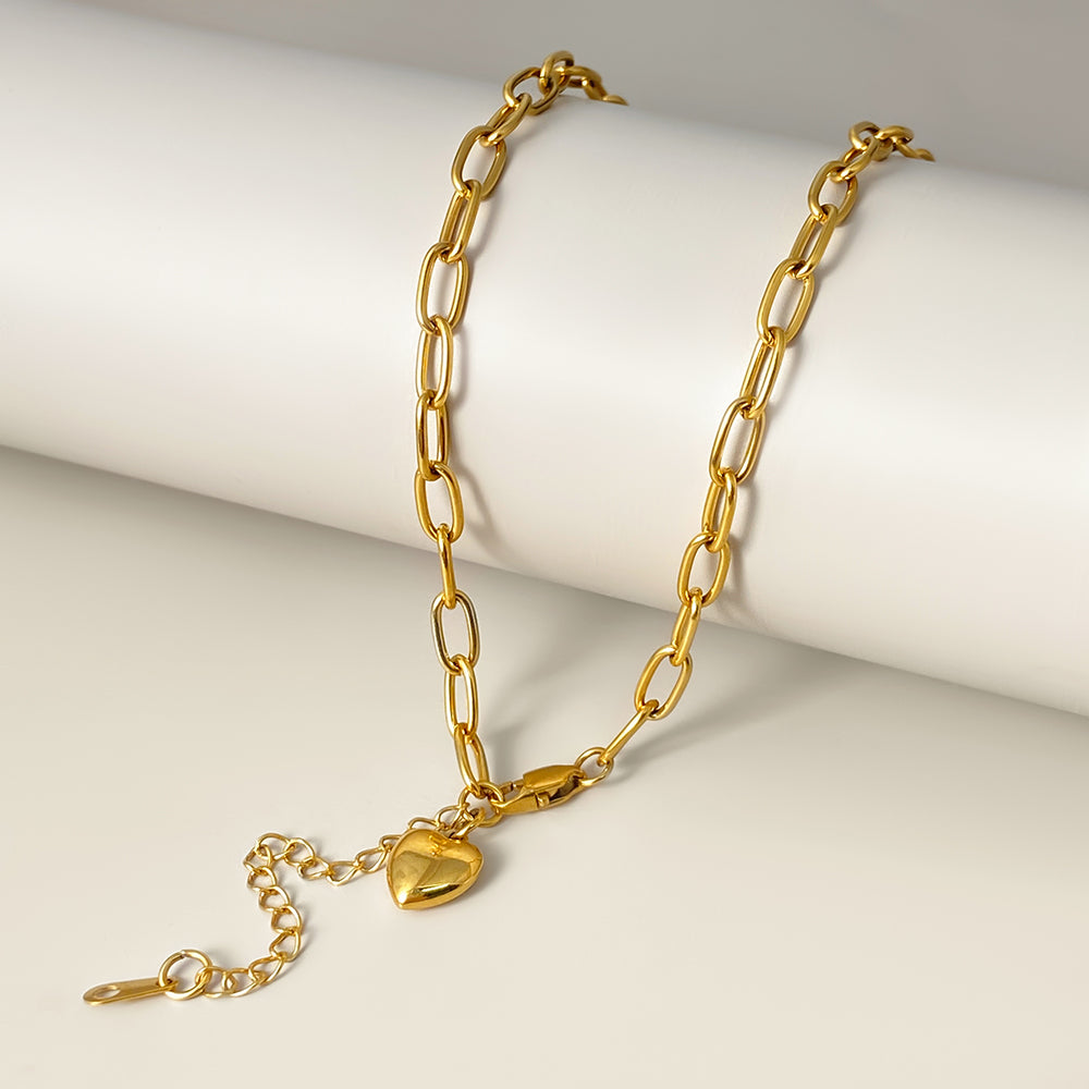 Classic Style Waterproof Pvd Plated Jewelry Set Gold Plated Heart Bracelet Necklace Chain 12 piece
