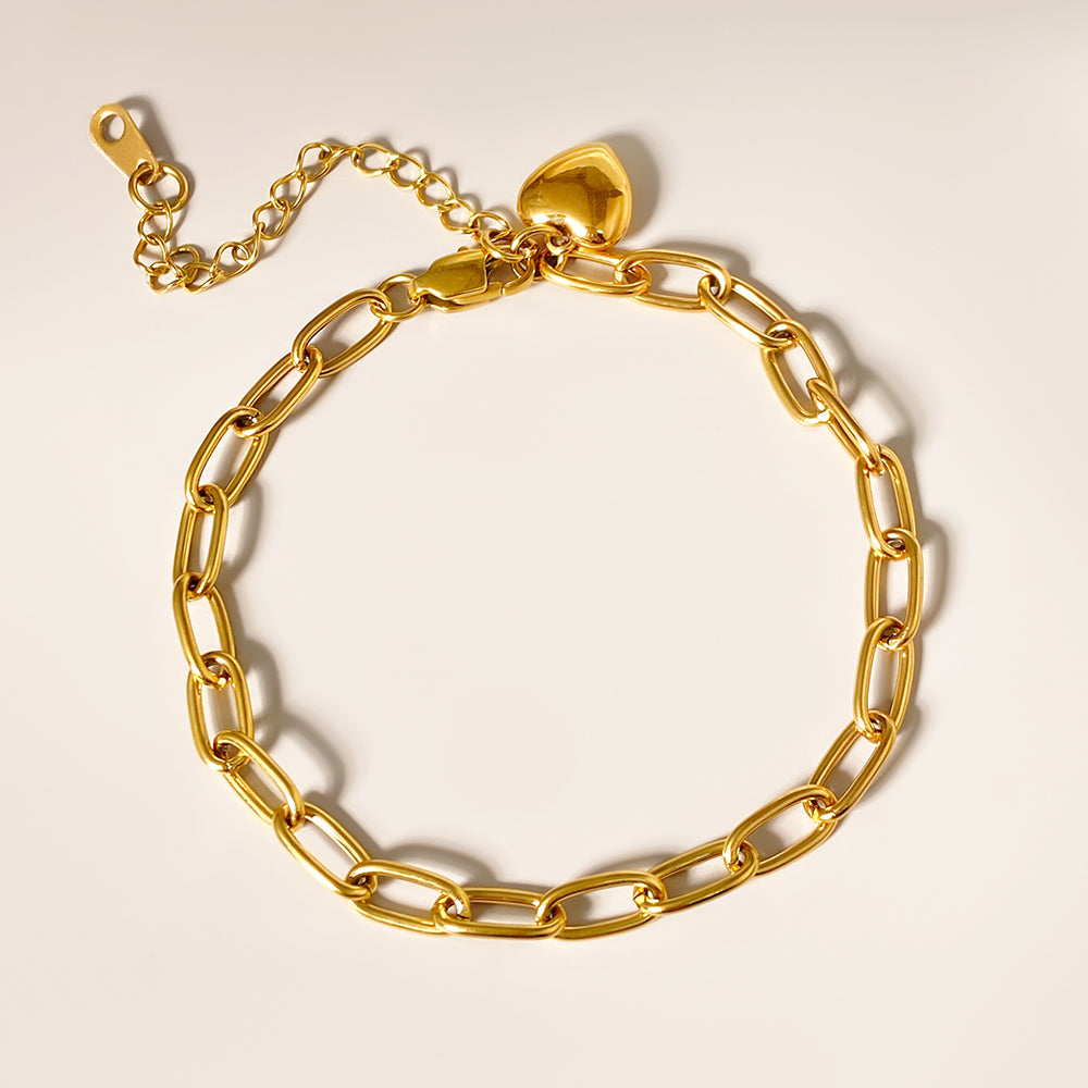 Classic Style Waterproof Pvd Plated Jewelry Set Gold Plated Heart Bracelet Necklace Chain price of 12 pieces