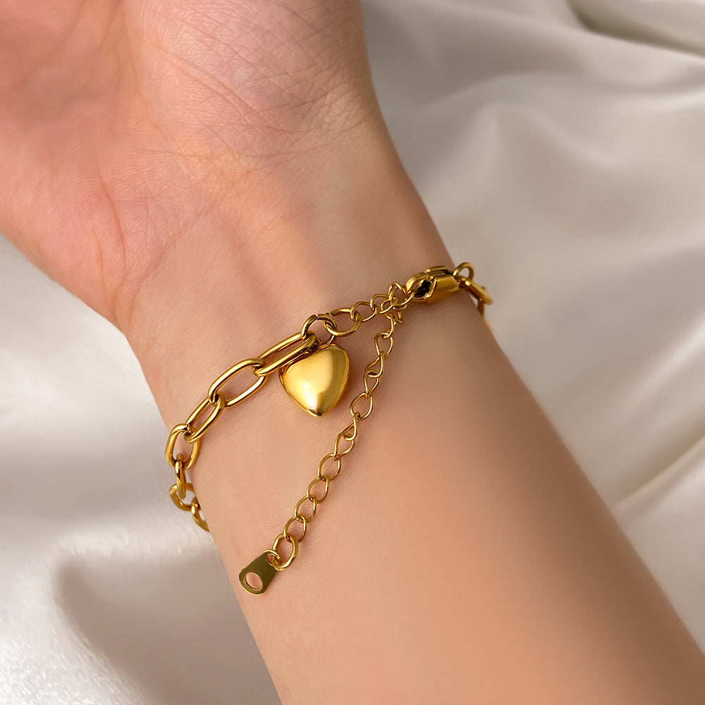 Classic Style Waterproof Pvd Plated Jewelry Set Gold Plated Heart Bracelet Necklace Chain 12 piece
