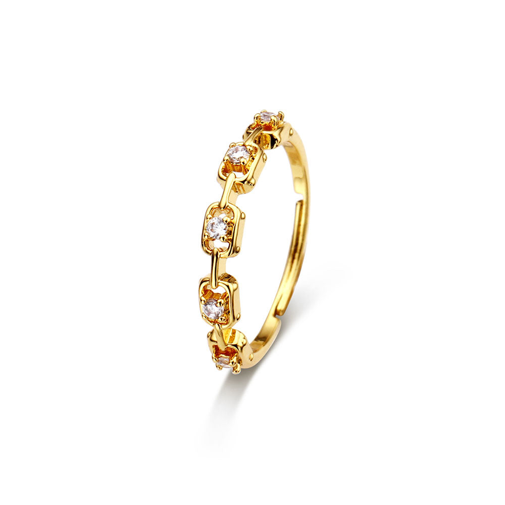 Fashion Brass Cheap Jewelry Small Band Cute 18k Gold Plated Cubic Zirconia Adjustable Rings for Girls Daily Wear