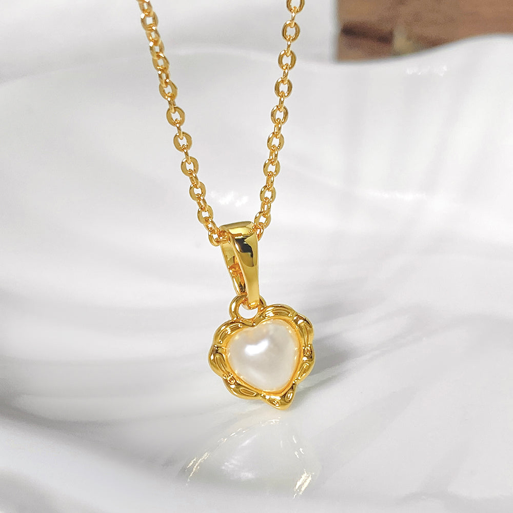 New Fashion Heart Pendant Necklace Ring Earrings 18K Gold-Plated Pearl Jewelry Set Jewelry Gift for Women price of 12 pieces