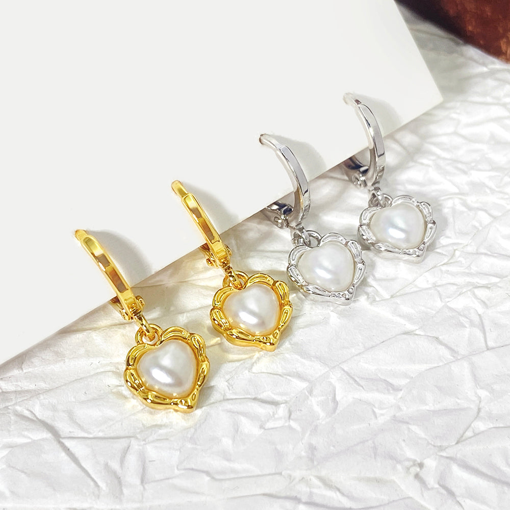 Small Jewelry Silver 18K Gold Plated Pearl Heart Shape Hoop Earrings for Women price of 12 pieces