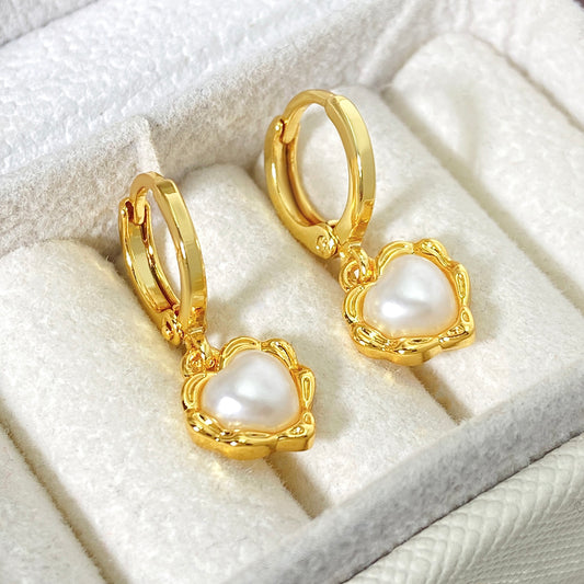 New Fashion Heart Pendant Necklace Ring Earrings 18K Gold-Plated Pearl Jewelry Set Jewelry Gift for Women