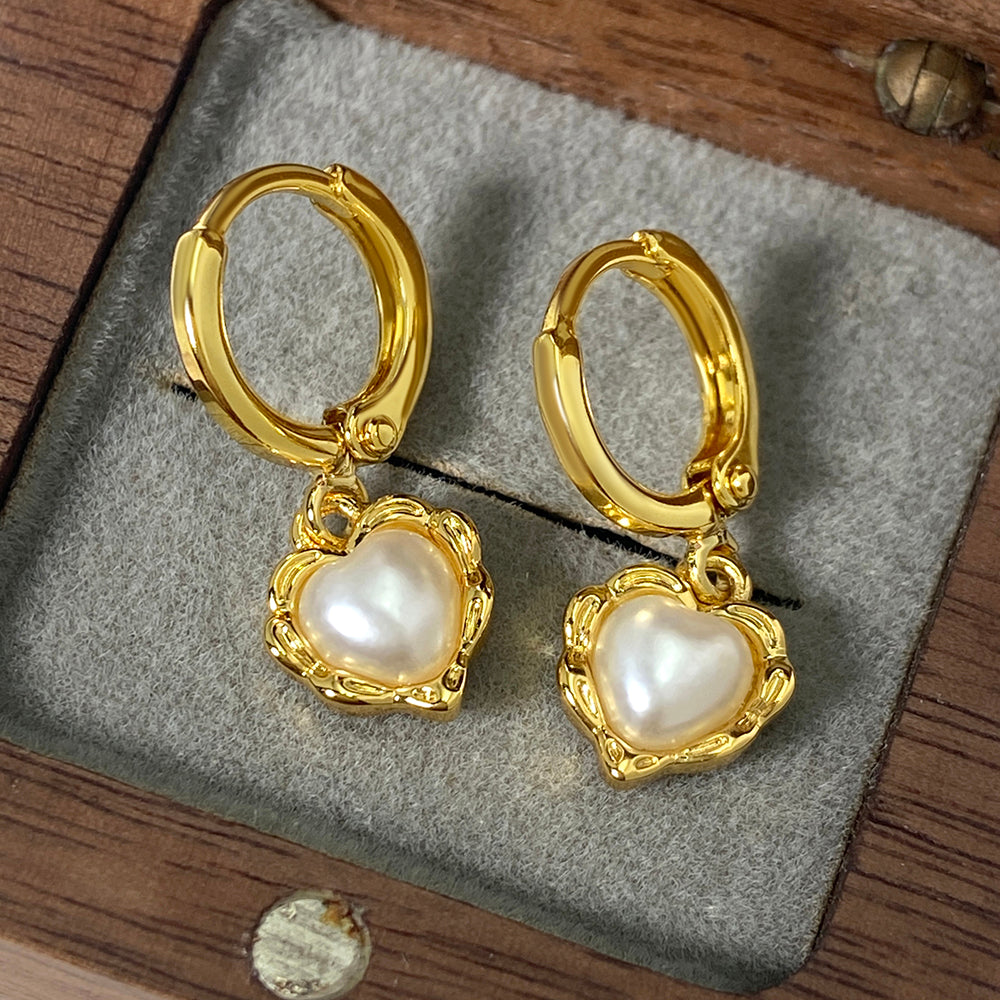 Small Jewelry Silver 18K Gold Plated Pearl Heart Shape Hoop Earrings for Women price of 12 pieces