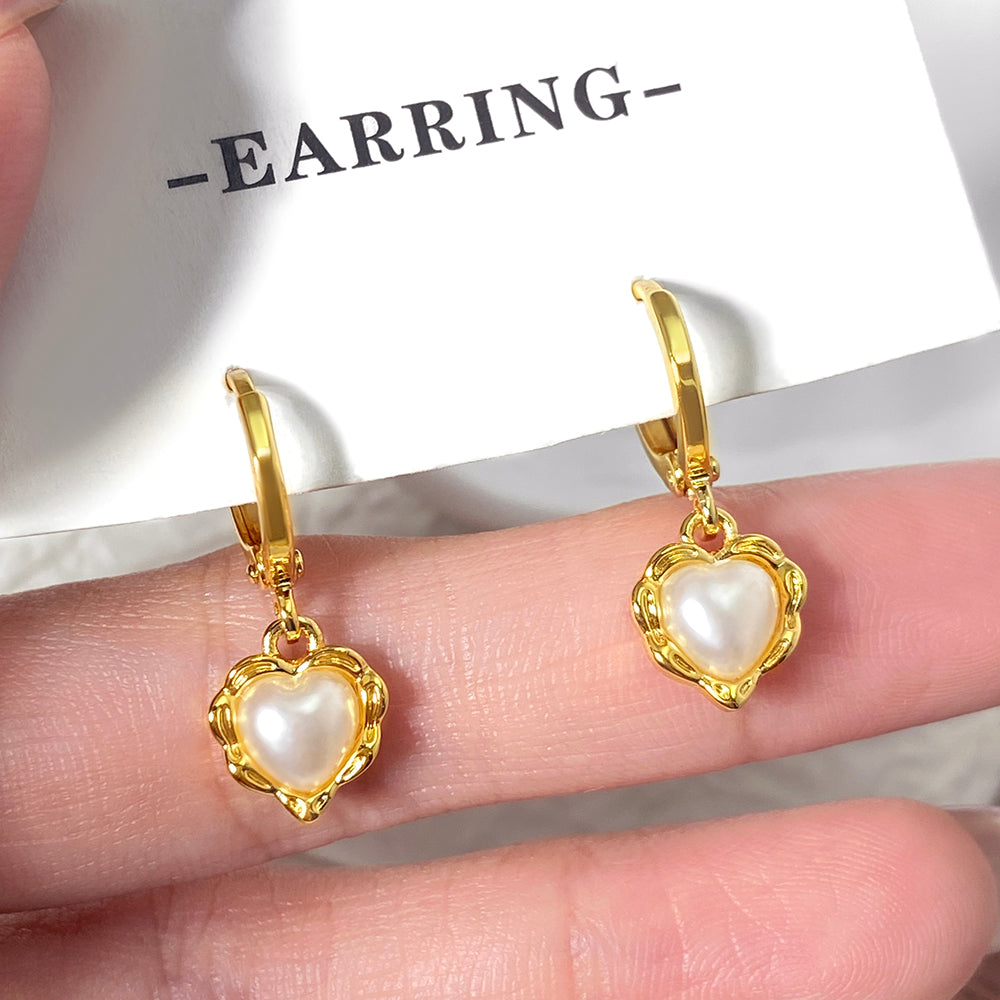 Small Jewelry Silver 18K Gold Plated Pearl Heart Shape Hoop Earrings for Women price of 12 pieces