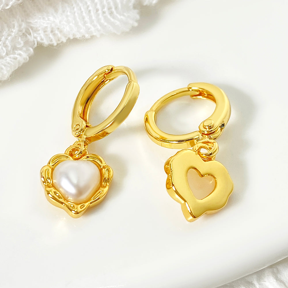 Small Jewelry Silver 18K Gold Plated Pearl Heart Shape Hoop Earrings for Women price of 12 pieces
