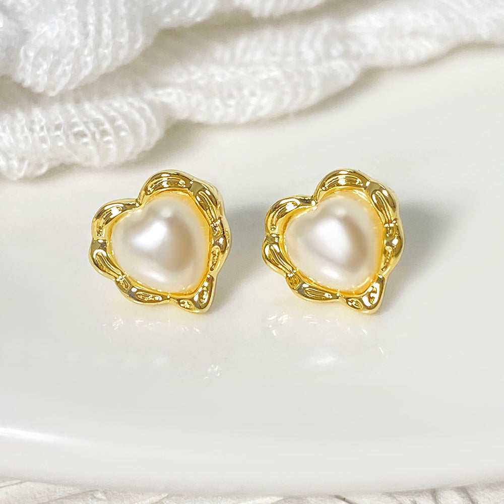 New Fashion Heart Pendant Necklace Ring Earrings 18K Gold-Plated Pearl Jewelry Set Jewelry Gift for Women price of 12 pieces
