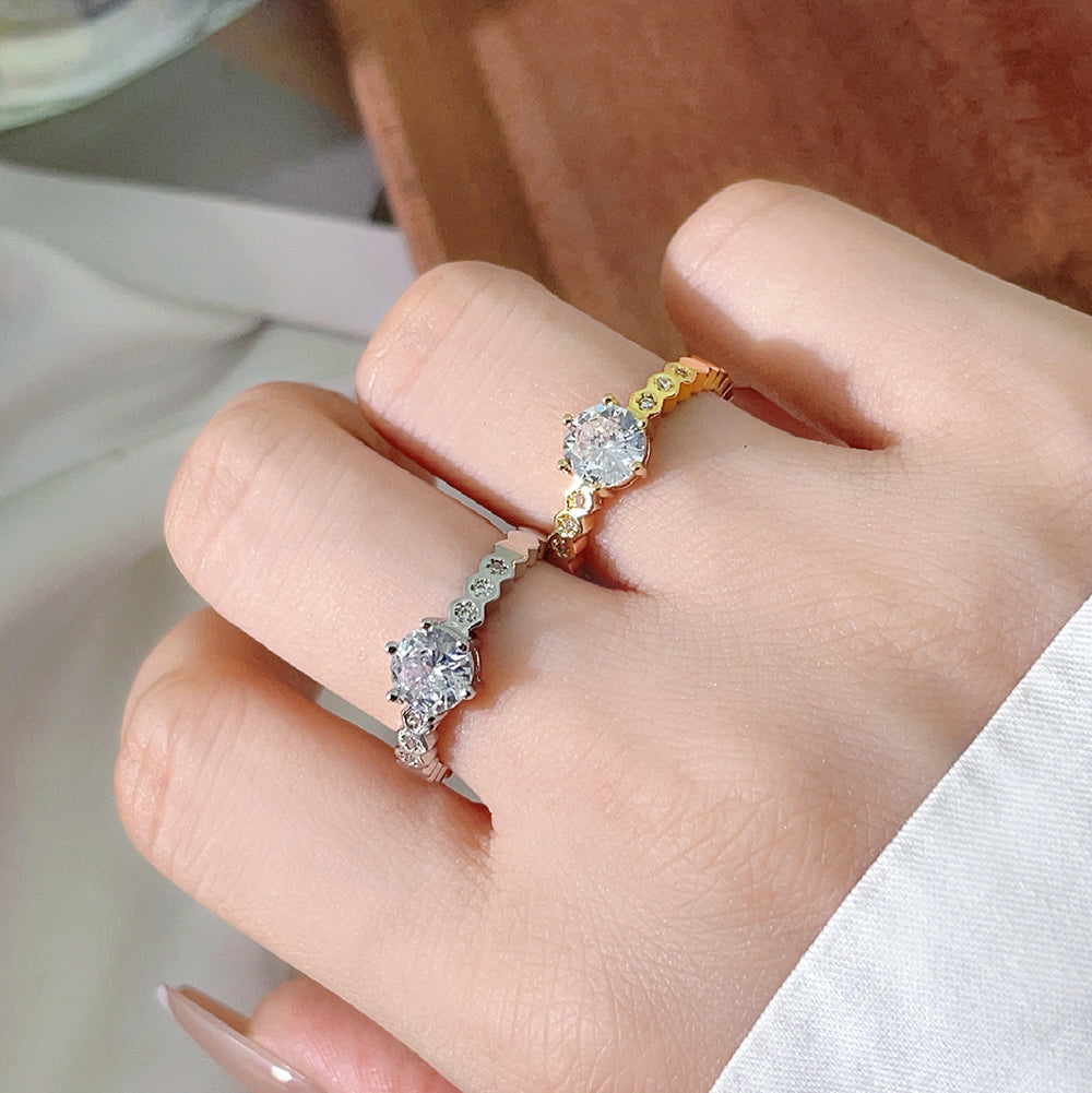 Wholesale 18K Gold Plated Clear 3A Cubic Zirconia Engagement Wedding Ring Women price of 12 pieces