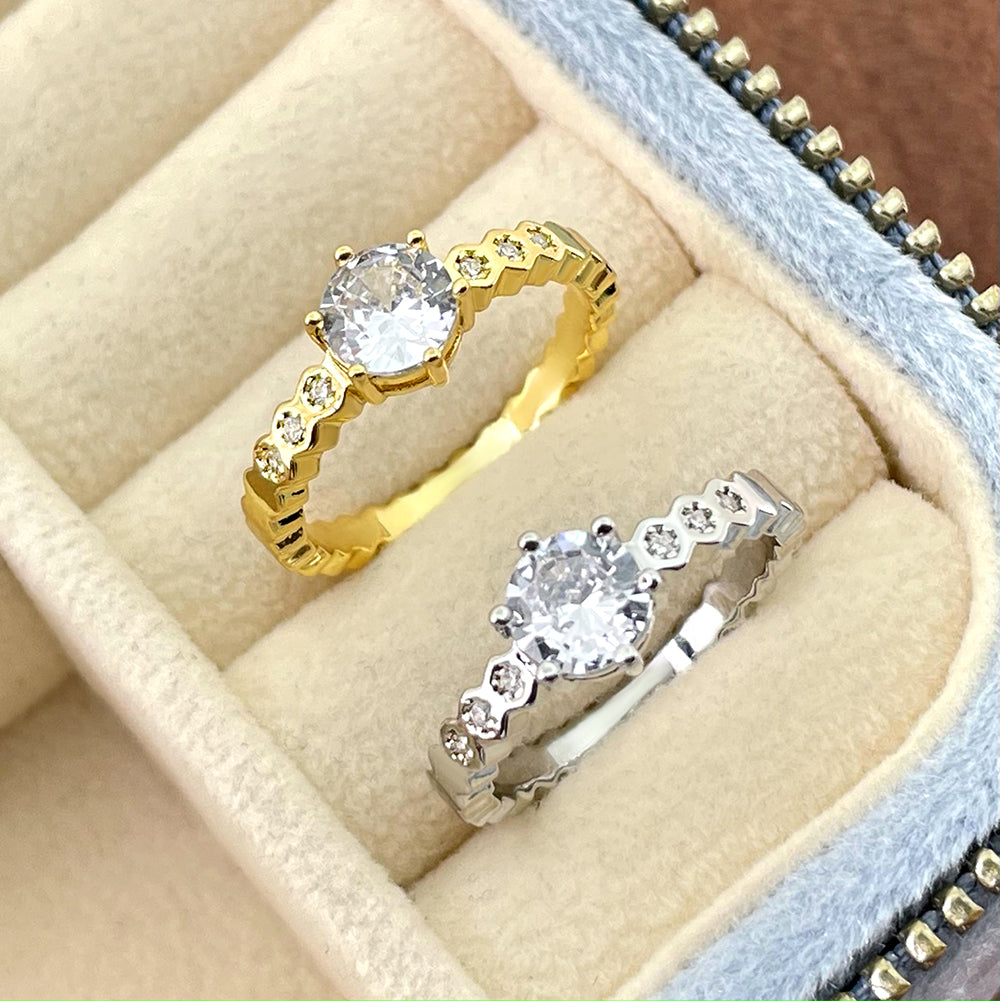 Wholesale 18K Gold Plated Clear 3A Cubic Zirconia Engagement Wedding Ring Women price of 12 pieces