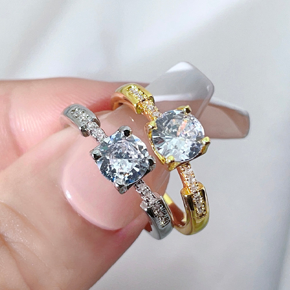 Luxury Wedding Party Finger Ring Plated Gold Jewelry Main Round Cubic Zirconia Engagement Rings for Women price of 12 pieces
