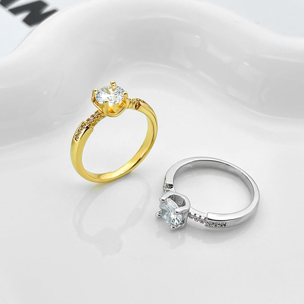 Luxury Wedding Party Finger Ring Plated Gold Jewelry Main Round Cubic Zirconia Engagement Rings for Women price of 12 pieces