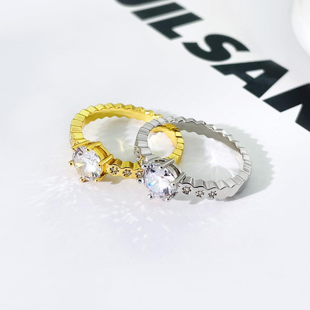 Wholesale 18K Gold Plated Clear 3A Cubic Zirconia Engagement Wedding Ring Women price of 12 pieces