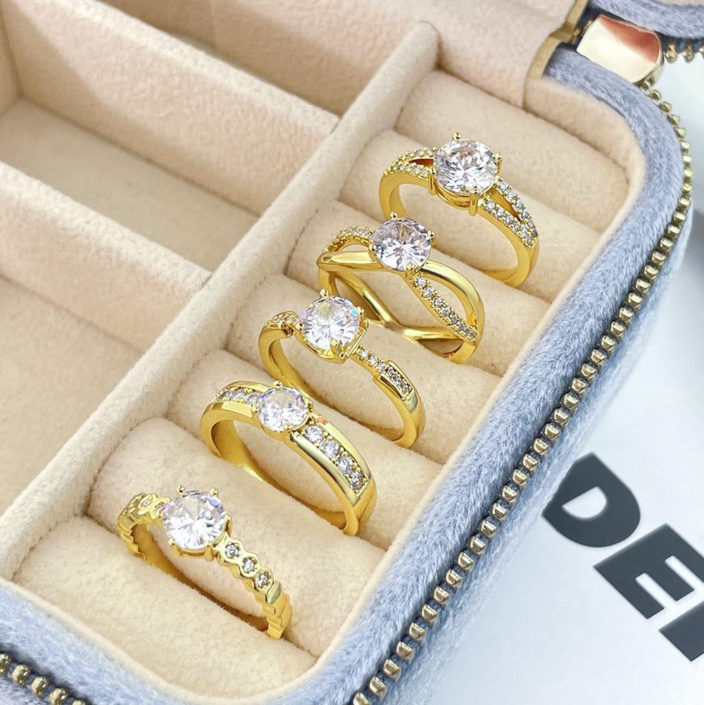 Wholesale 18K Gold Plated Clear 3A Cubic Zirconia Engagement Wedding Ring Women price of 12 pieces