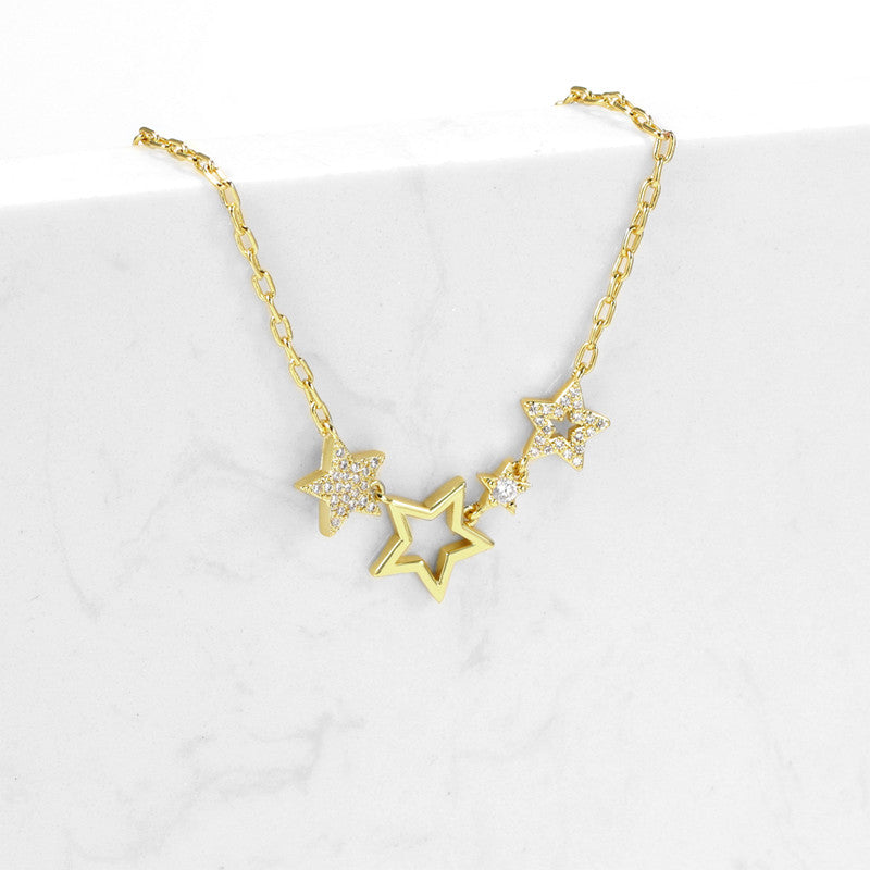 Fashion 18k Gold Plated Brass Fashion Chokers Necklaces Custom Bohemian Women'S Chunky Star Pendant Star Necklace price of 12 pieces
