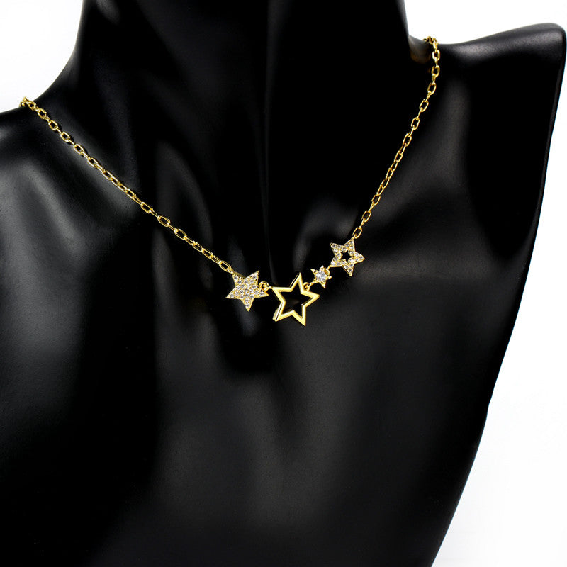 Fashion 18k Gold Plated Brass Fashion Chokers Necklaces Custom Bohemian Women'S Chunky Star Pendant Star Necklace price of 12 pieces