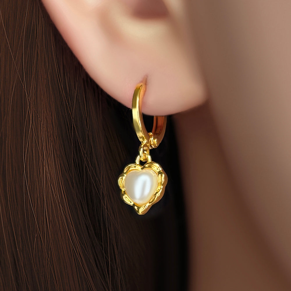 Small Jewelry Silver 18K Gold Plated Pearl Heart Shape Hoop Earrings for Women price of 12 pieces