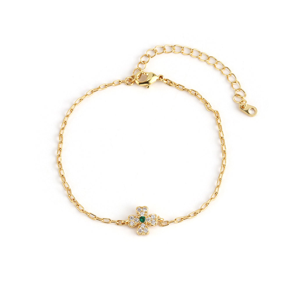 Wholesale Jewelry Gold Plated Eye Flower Hamsa Hand Cz Link Chain Bracelet
