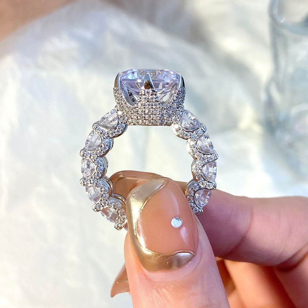 Fashion Wedding Rings Full Pave Cz Stone Round Cubic Zirconia Luxury Engagement Finger Ring for Women