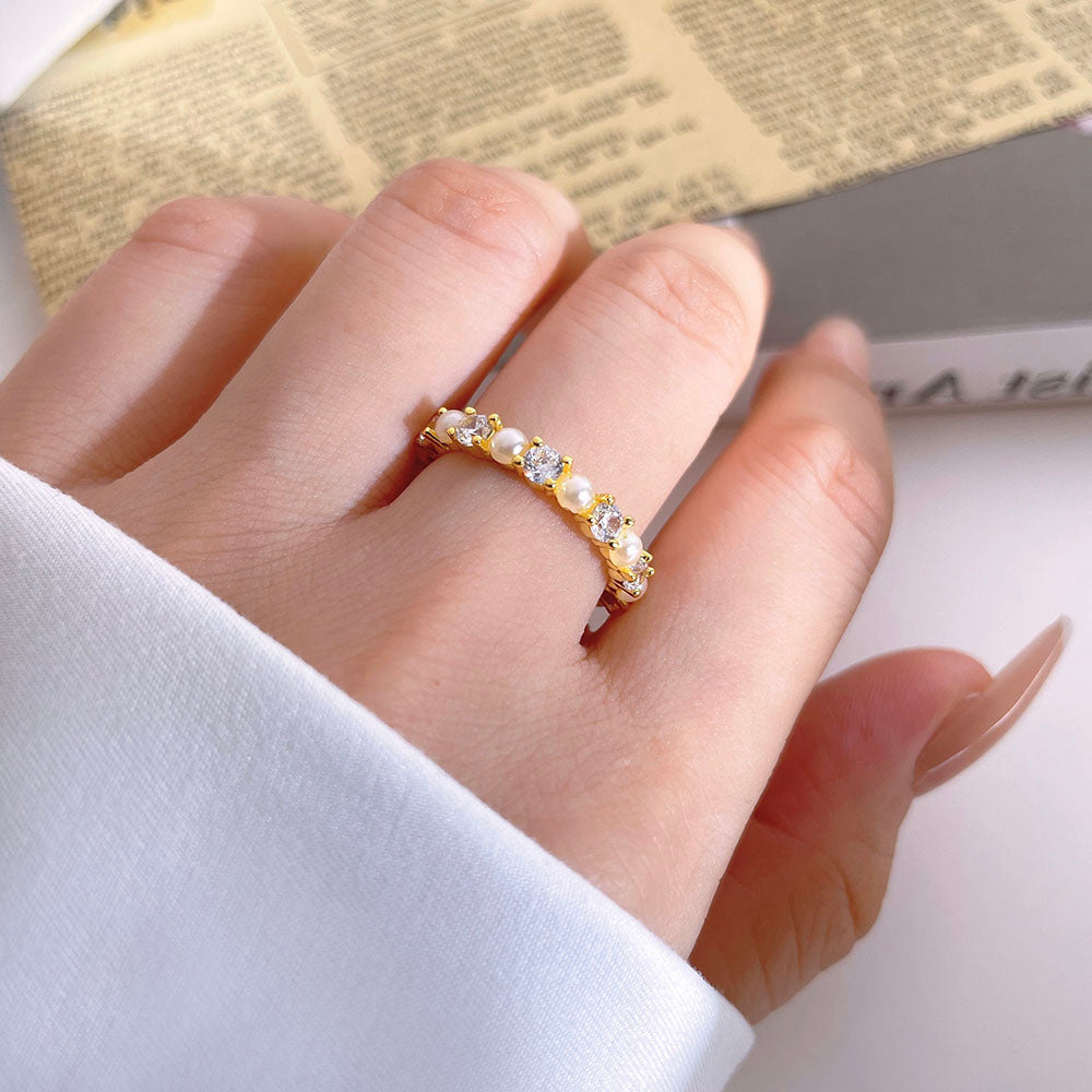 Wholesale Cheap Custom Pearl fashion Jewelry ring Sets Gold Plated Pearl Ring for Women price of 12 pieces