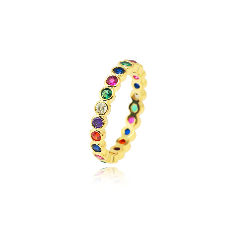 Girls Hot Sale Cz Colorful Stack Ring Bezel Setting Round Cubic Zirconia Trendy Gold Plated Rings for Women price of 12 pieces