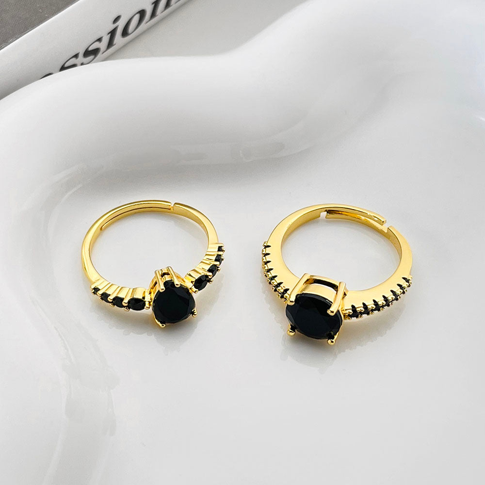 Jewelry High Quality Brass Women Accessories 18K Gold Plated Wholesale Black Gemstone Ring price of 12 pieces