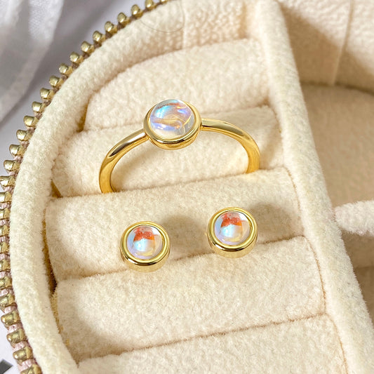 Minimalist Jewelry Set Earrings Ring 18K Gold Plated pearl stud Earrings for Girl Women