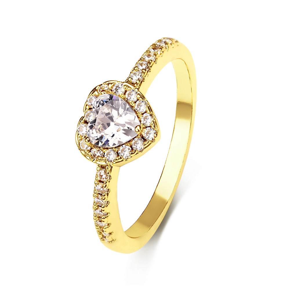 Women's Fashion Jewelry Design 18k Yellow Gold Plated Cubic Zirconia 18k Gold Heart Fashion Jewelry Rings 12 pieces price