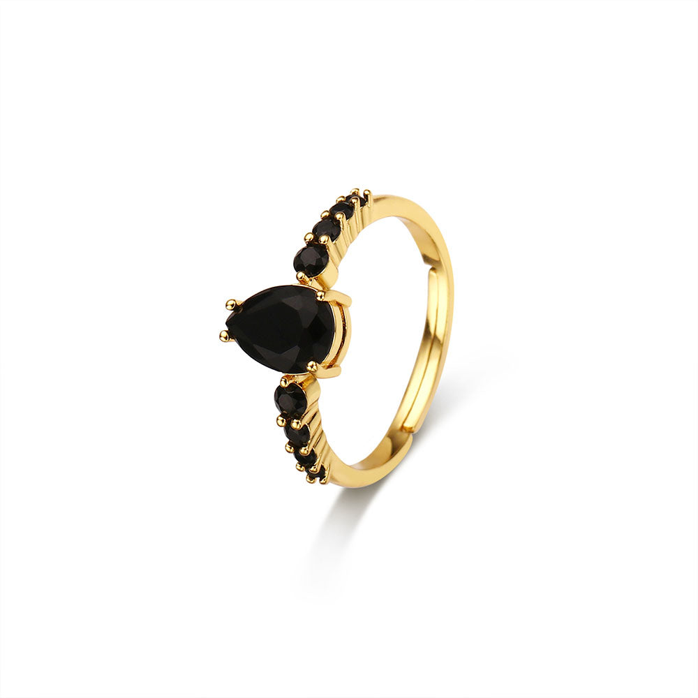 Jewelry High Quality Brass Women Accessories 18K Gold Plated Wholesale Black Gemstone Ring price of 12 pieces