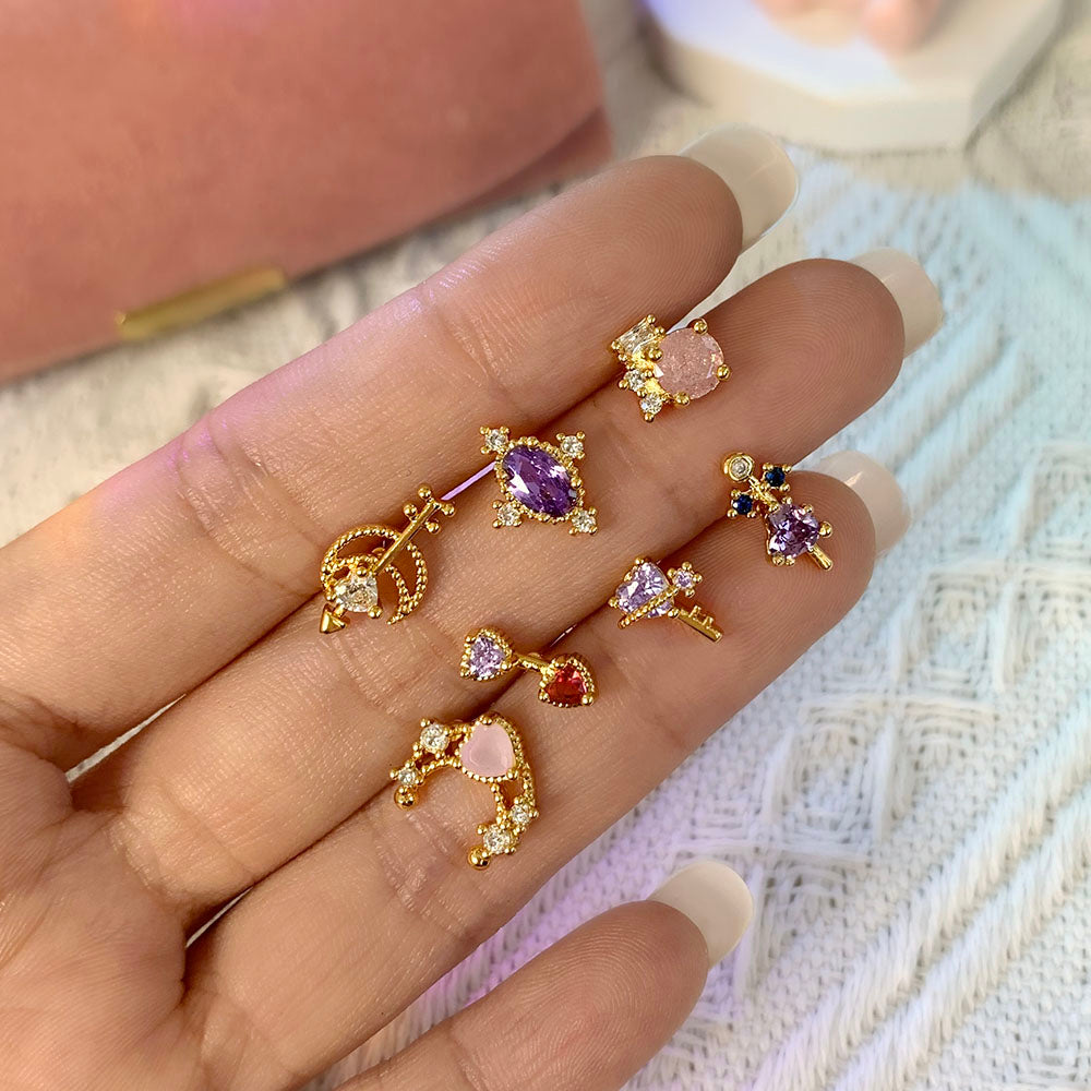 Wholesale Cute Designer 18k Gold Plated High Quality Cubic Zirconia Heart Stud Earrings for Women price of 12 pieces