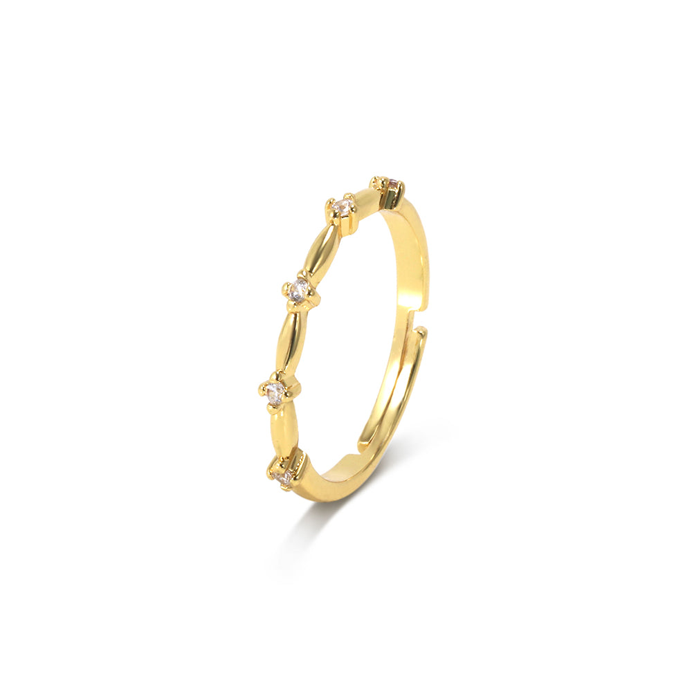 Elegant Trendy 18K Gold Plated Waterproof Cubic Zirconia Adjustable Ring for Women price of 12 pieces