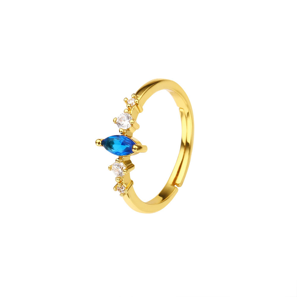 Jewelry Dainty Statement 18k Gold Plated Brass Rainbow Crystal Cubic Zircon Adjustable Ring for Women price of 12 pieces