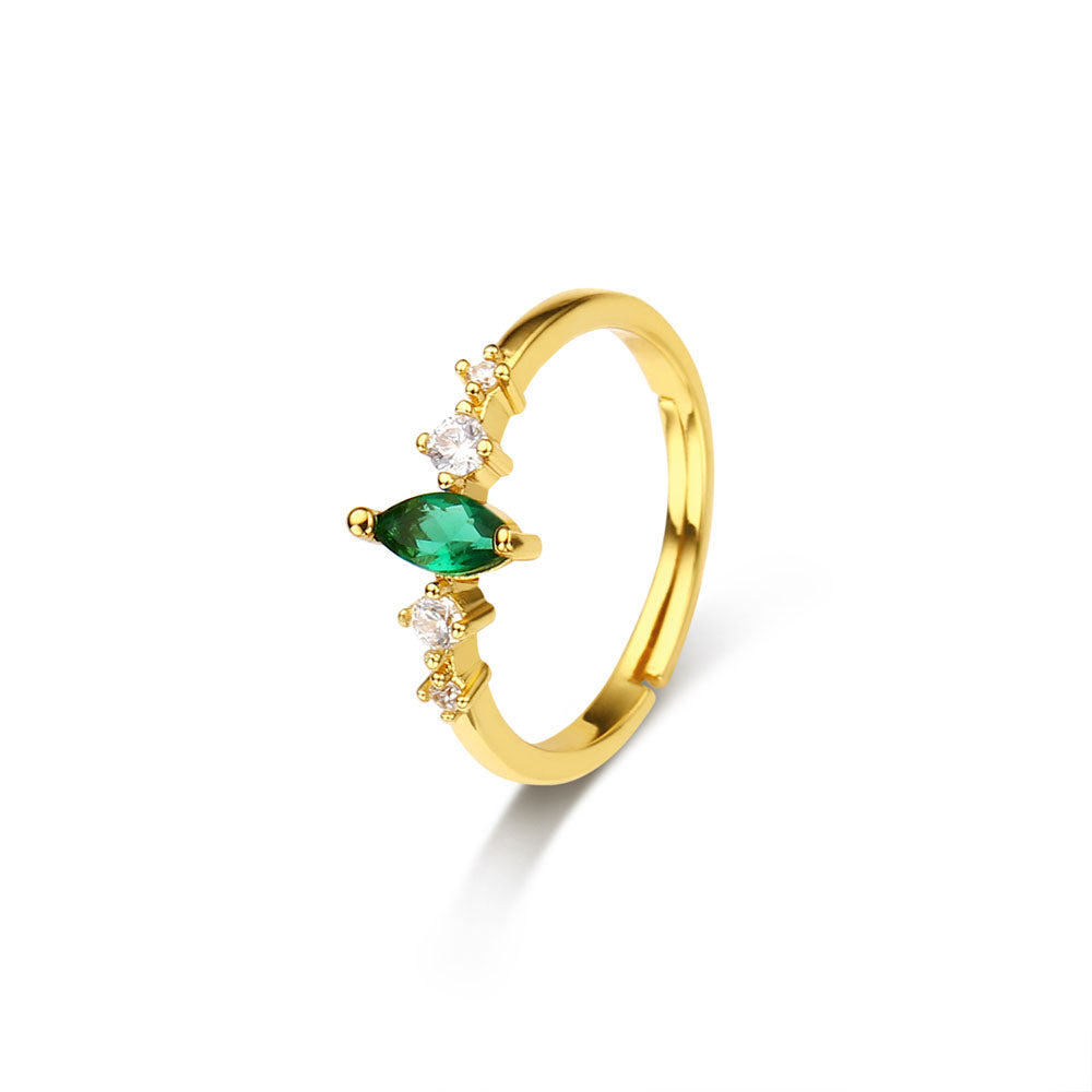 Jewelry Dainty Statement 18k Gold Plated Brass Rainbow Crystal Cubic Zircon Adjustable Ring for Women price of 12 pieces