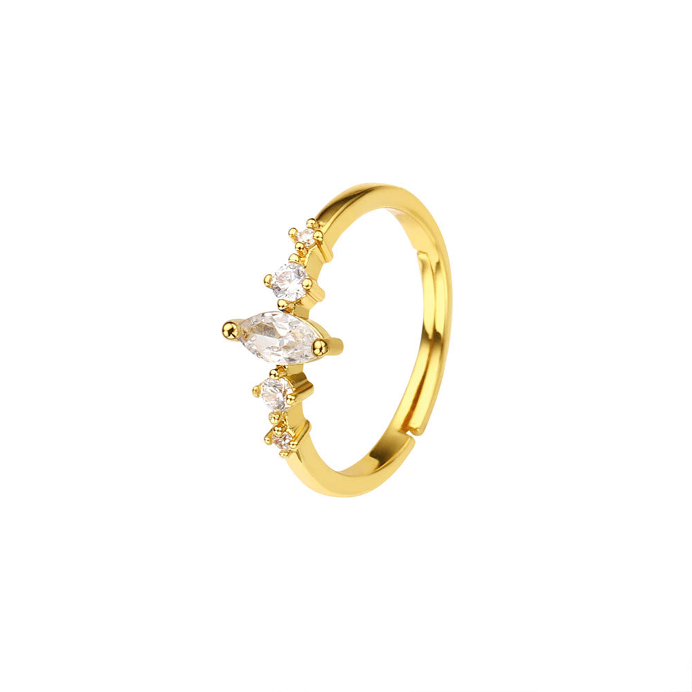 Jewelry Dainty Statement 18k Gold Plated Brass Rainbow Crystal Cubic Zircon Adjustable Ring for Women price of 12 pieces