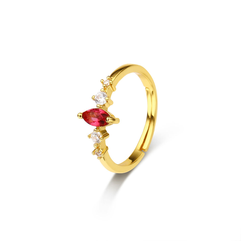Jewelry Dainty Statement 18k Gold Plated Brass Rainbow Crystal Cubic Zircon Adjustable Ring for Women price of 12 pieces