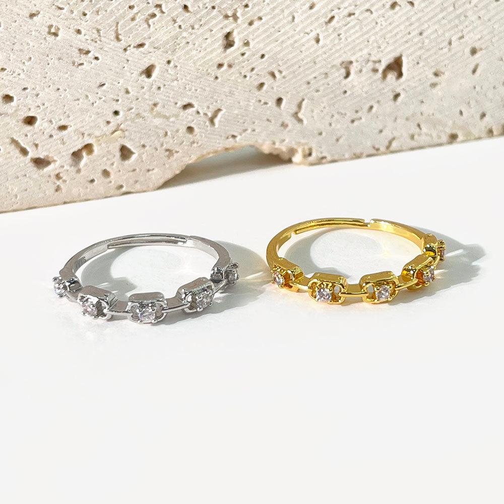 Fashion Brass Cheap Jewelry Small Band Cute 18k Gold Plated Cubic Zirconia Adjustable Rings for Girls Daily Wear