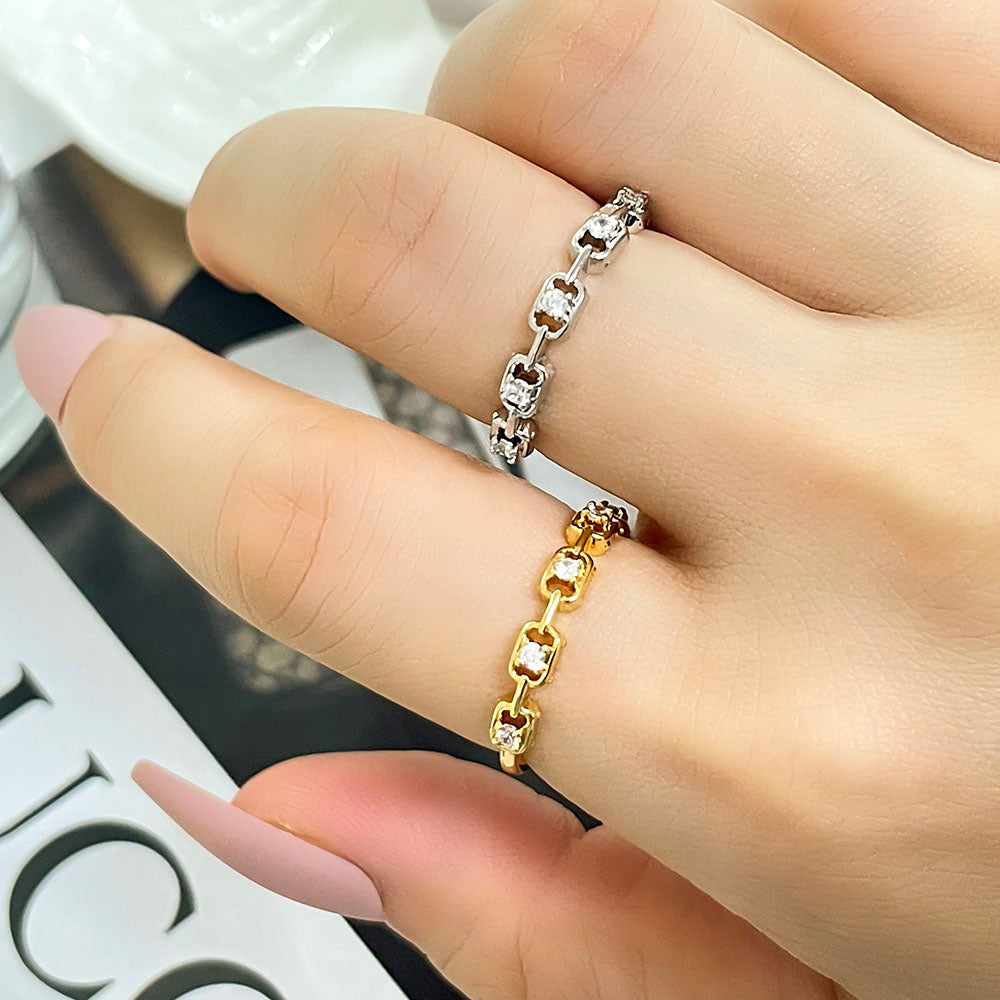 Fashion Brass Cheap Jewelry Small Band Cute 18k Gold Plated Cubic Zirconia Adjustable Rings for Girls Daily Wear