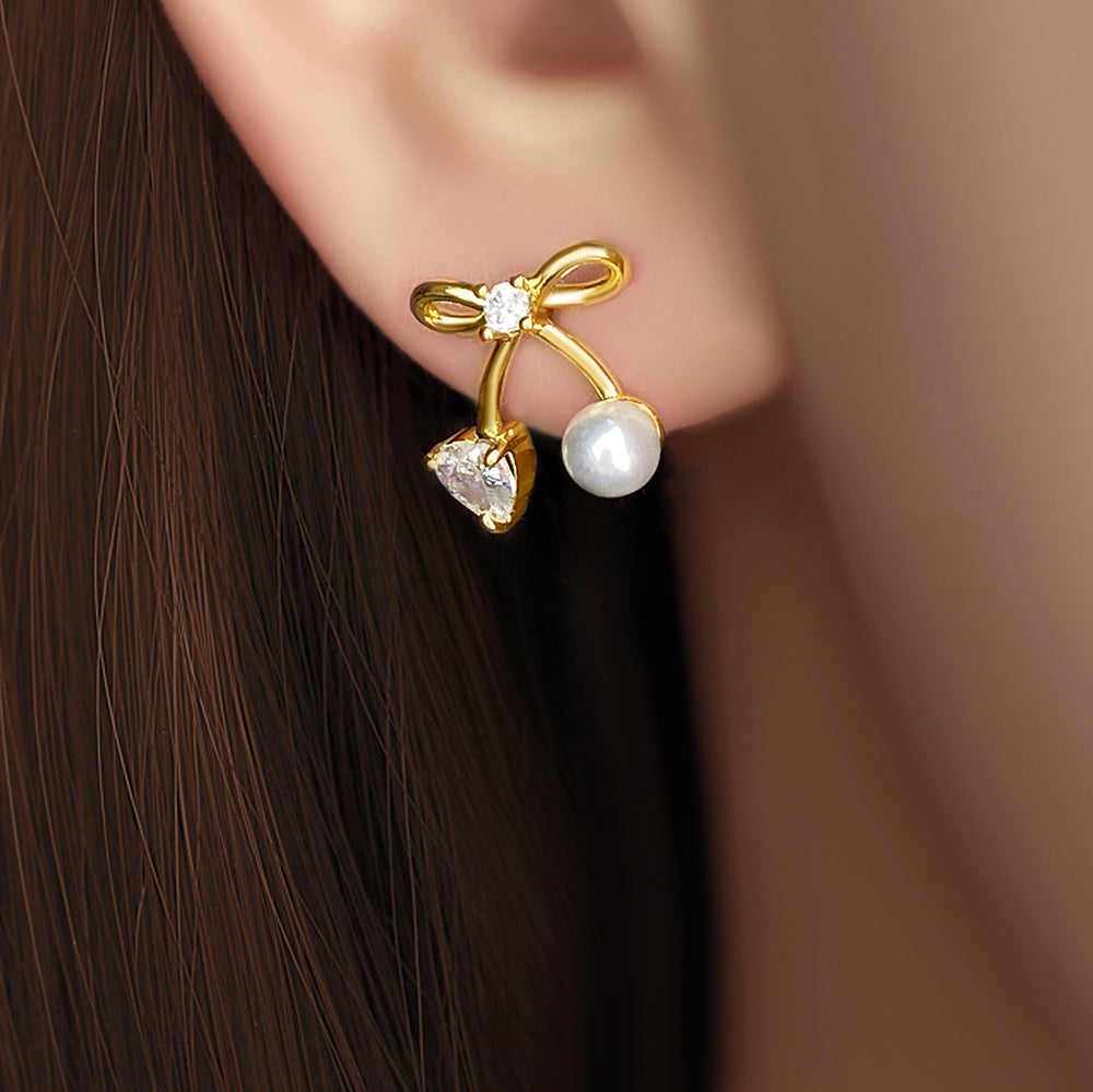 Factory Wholesale Trendy Chic Ear Jewelry 18K Gold Plated Mini Pearl Bow Earrings for Women price of 12 pieces