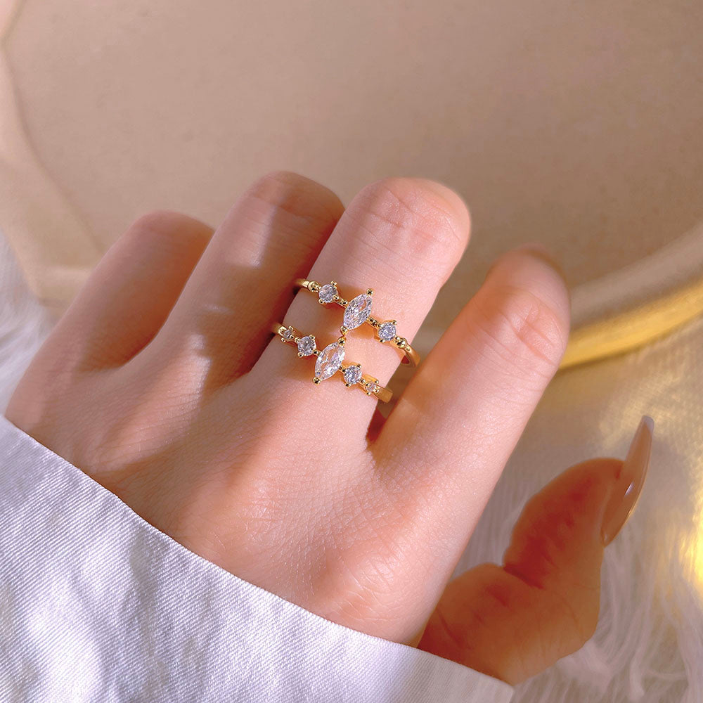 Jewelry Dainty Statement 18k Gold Plated Brass Rainbow Crystal Cubic Zircon Adjustable Ring for Women price of 12 pieces