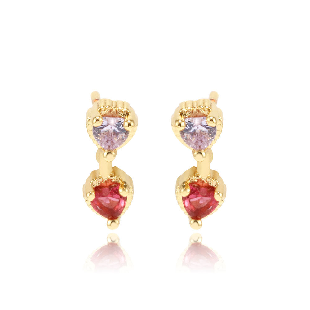 Wholesale Cute Designer 18k Gold Plated High Quality Cubic Zirconia Heart Stud Earrings for Women price of 12 pieces