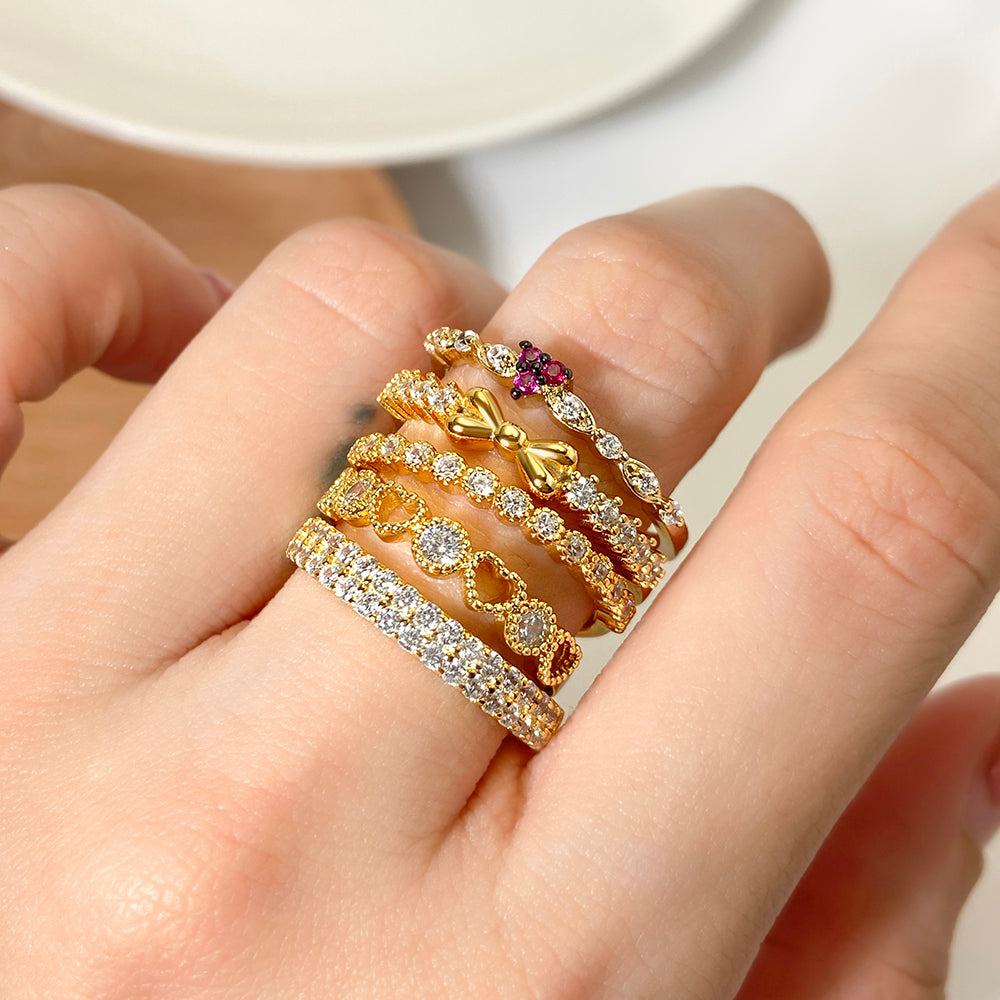Jewelry Waterproof Jewelry Finger Adjustable Rings Women 18K Gold Plated Brass Dainty Zircon Thin Stack Ring for Girls price of 12 pieces