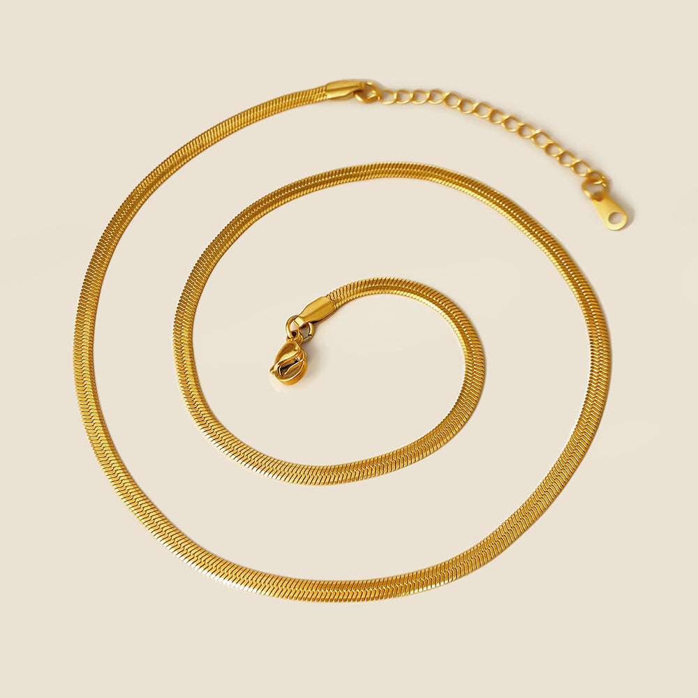 Link Chain Necklace Bracelet Waterproof Pvd Gold Plated Snake Chain Jewelry Set price of 12 piece
